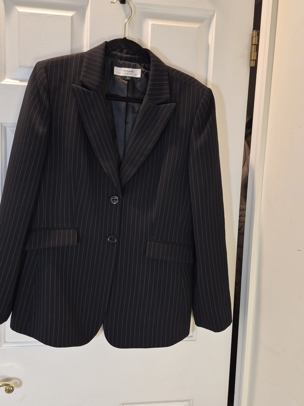 Tahari Black Pinstripe Two-Button Blazer